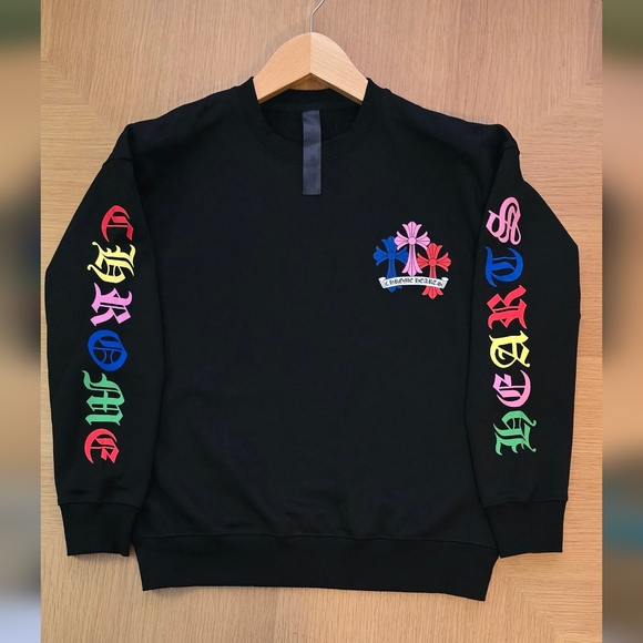 Chrome Hearts Black Crewneck with Colorful Sleeve Design Size S - Picture 1 of 14